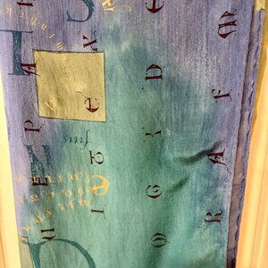 Hand-dyed Neil Bottle Silk Scarf Made in England 80" x 40" EUC Typography theme